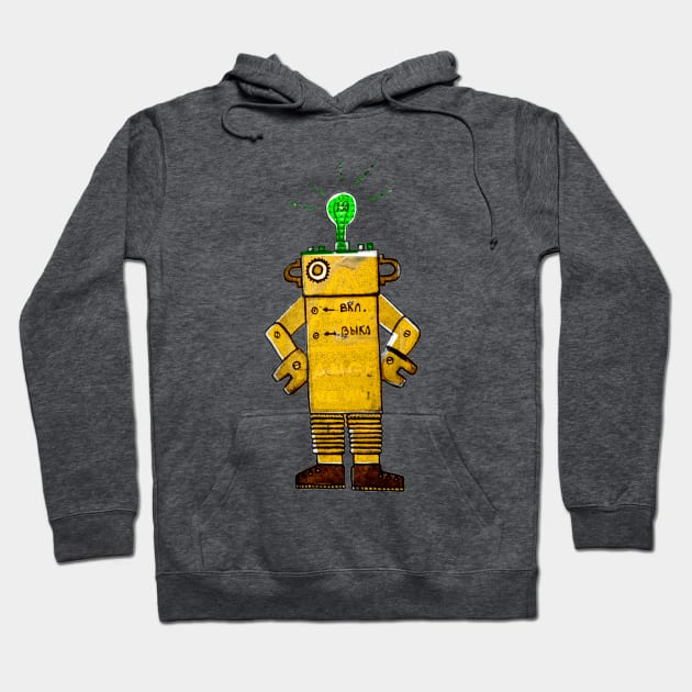 Vintage Yellow Robot Hoodie by katmargoli